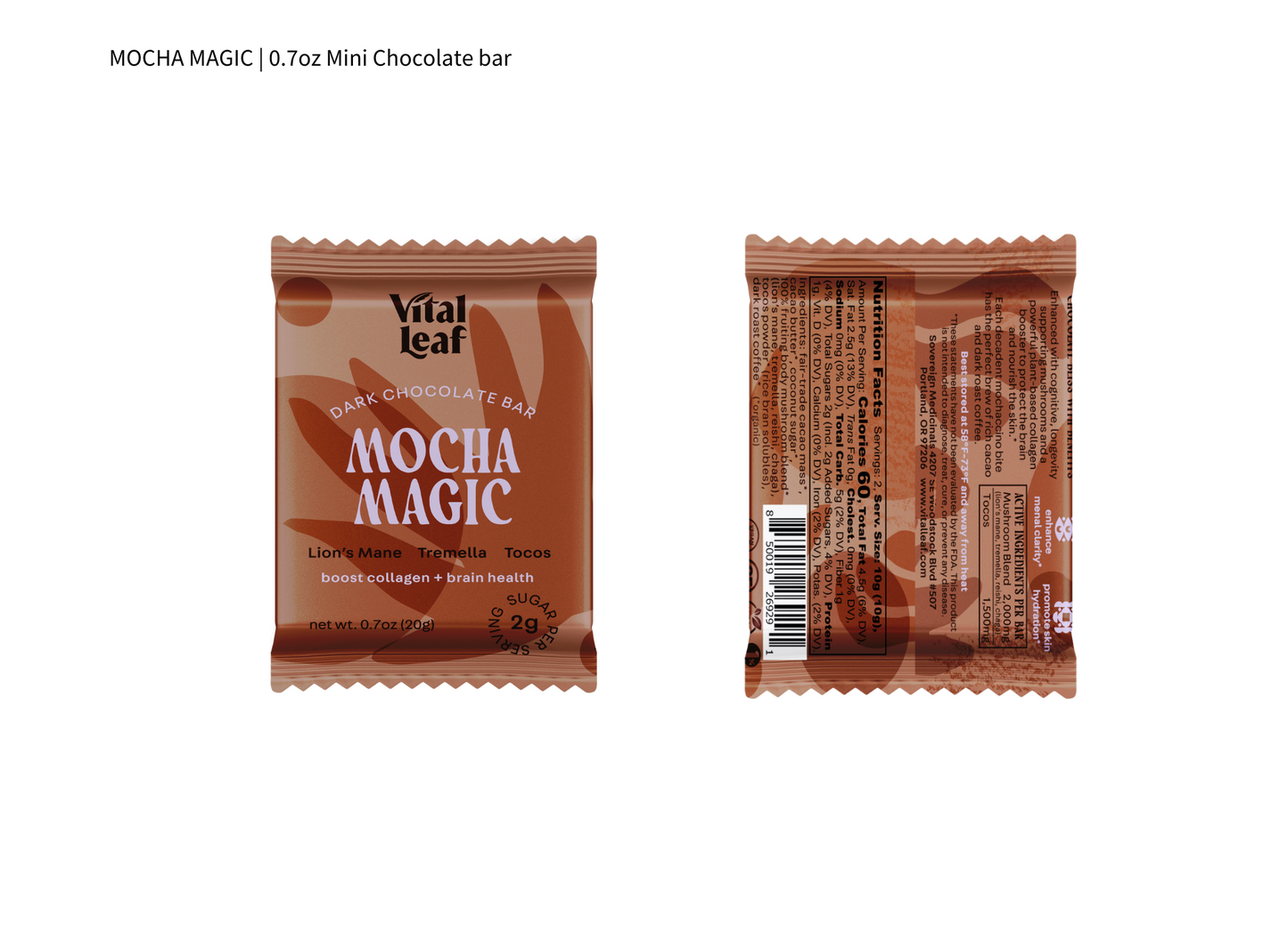 Vital Leaf - Organic Mocha Magic Dark Chocolate Mini Bar - .7oz