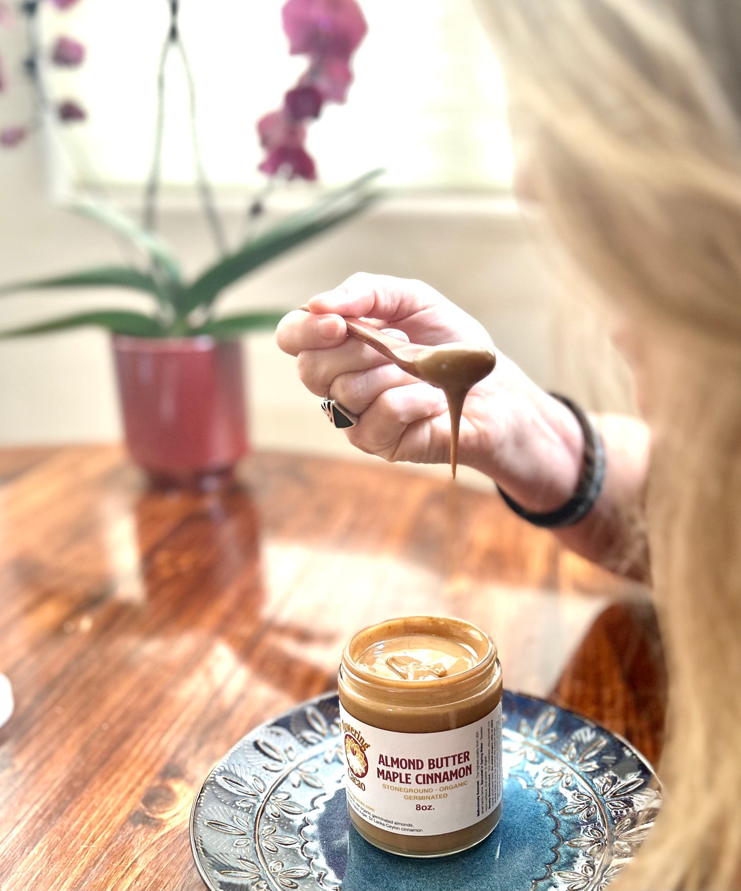 Flowering Cacao - Organic Almond Butter with Maple Sugar and Cinnamon - 1/2lb.