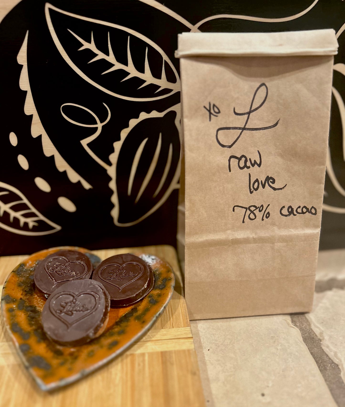 Lulu’s - Handcrafted Raw, Organic 78% Raw Love Chocolates- Min Weight: 3oz, 10 pieces