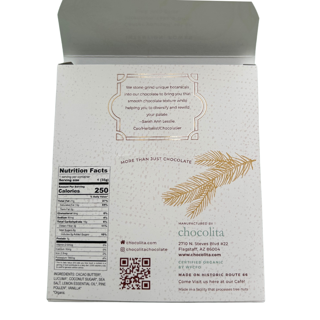 Chocolita Organic Raw 59% Pine Pollen Lemon White Chocolate Bar - 1.25oz