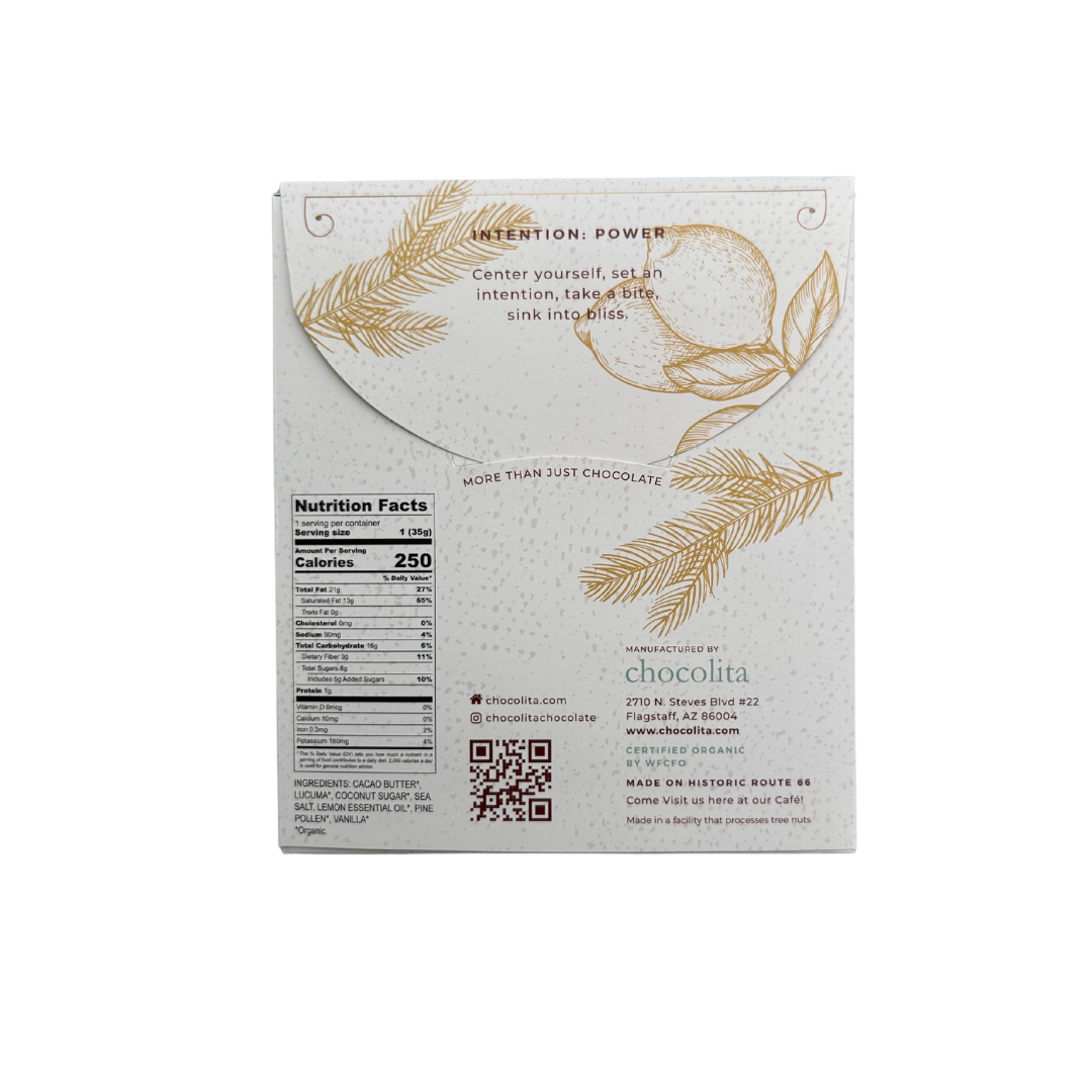 Chocolita Organic Raw 59% Pine Pollen Lemon White Chocolate Bar - 1.25oz