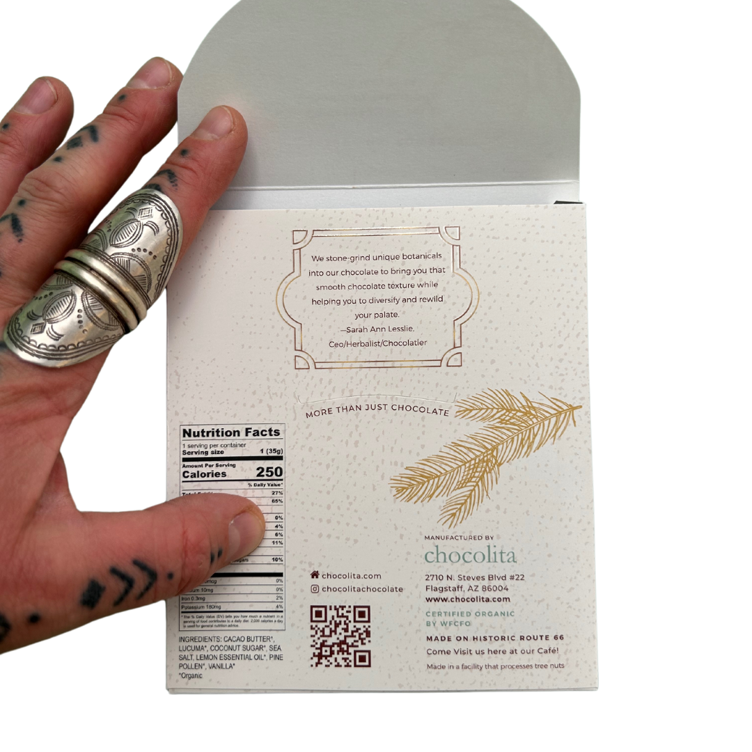 Chocolita Organic Raw 59% Pine Pollen Lemon White Chocolate Bar - 1.25oz