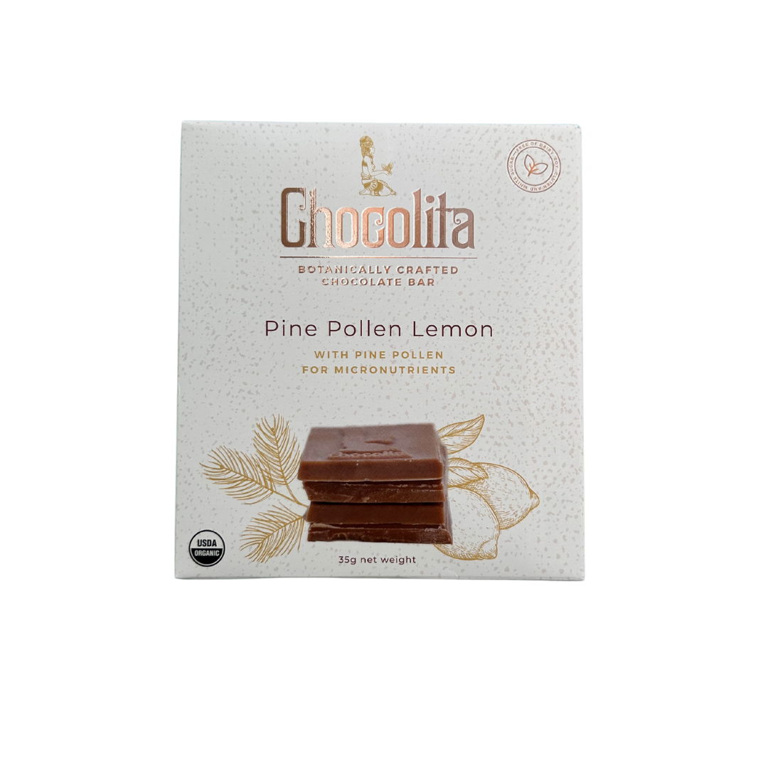 Chocolita Organic Raw 59% Pine Pollen Lemon White Chocolate Bar - 1.25oz
